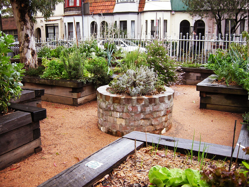 Elevated planters and raised beds from Newton Garden. Image courtesy of PermaCultured via Flickr.